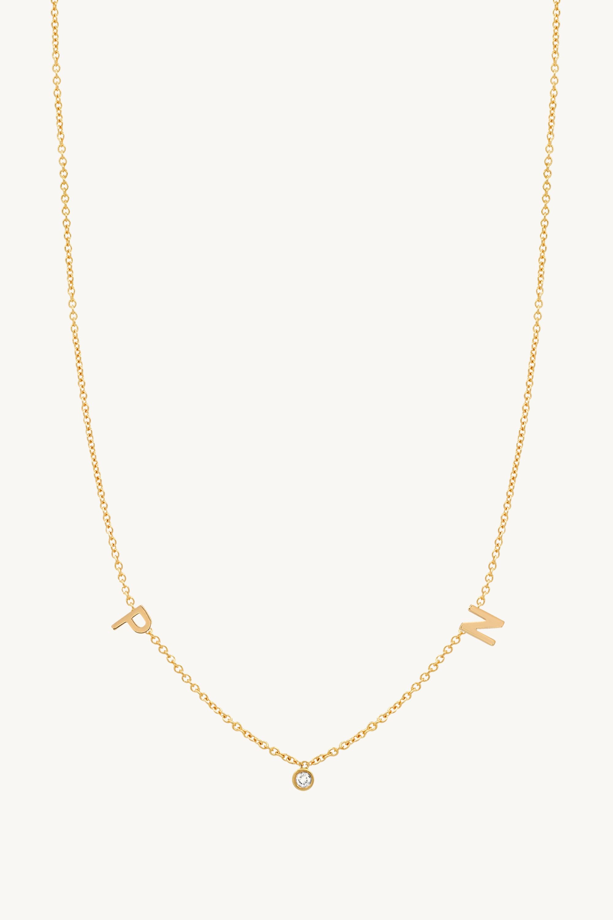 Small Initials and Diamond Necklace