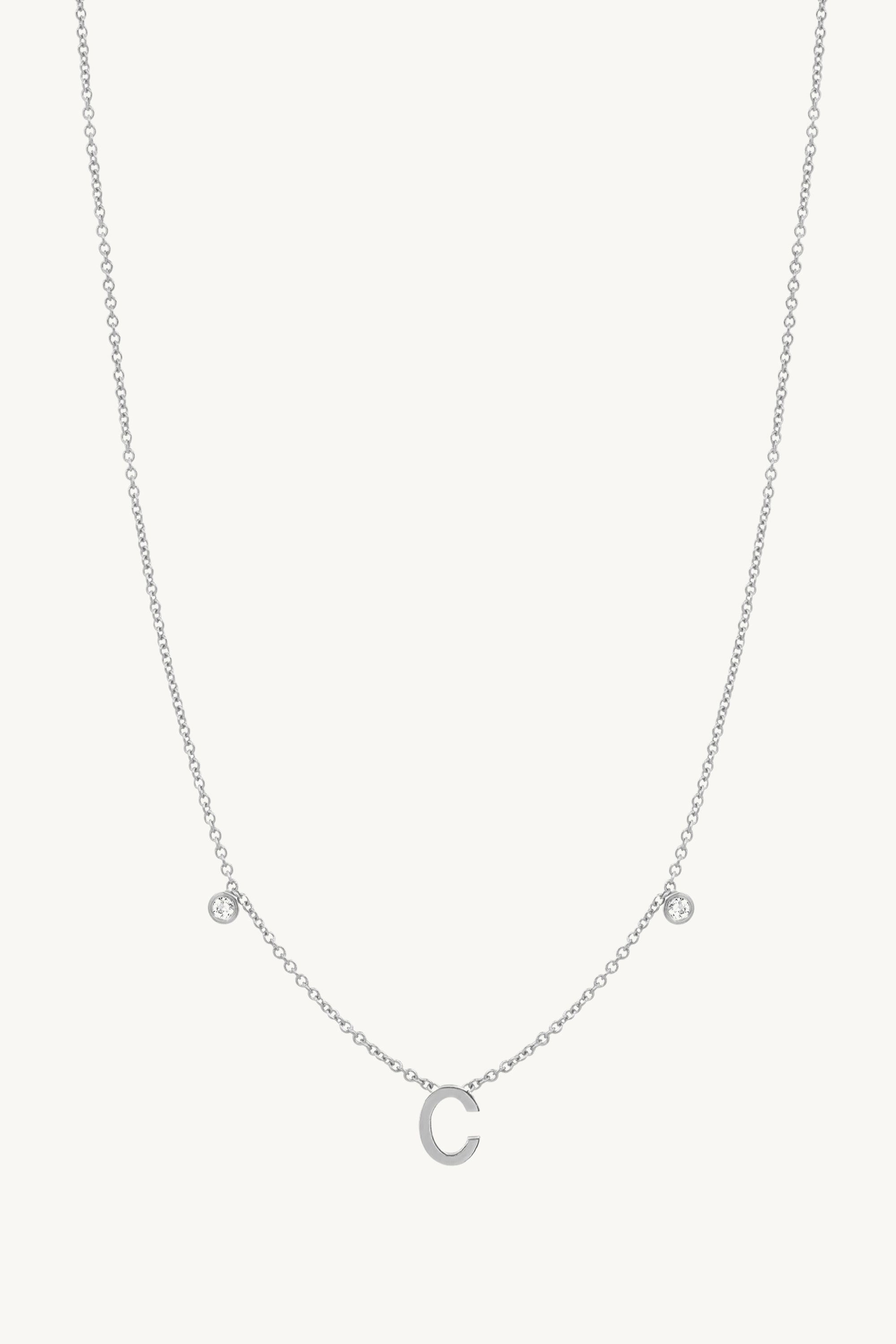 Initial and Diamonds Necklace - 14k White