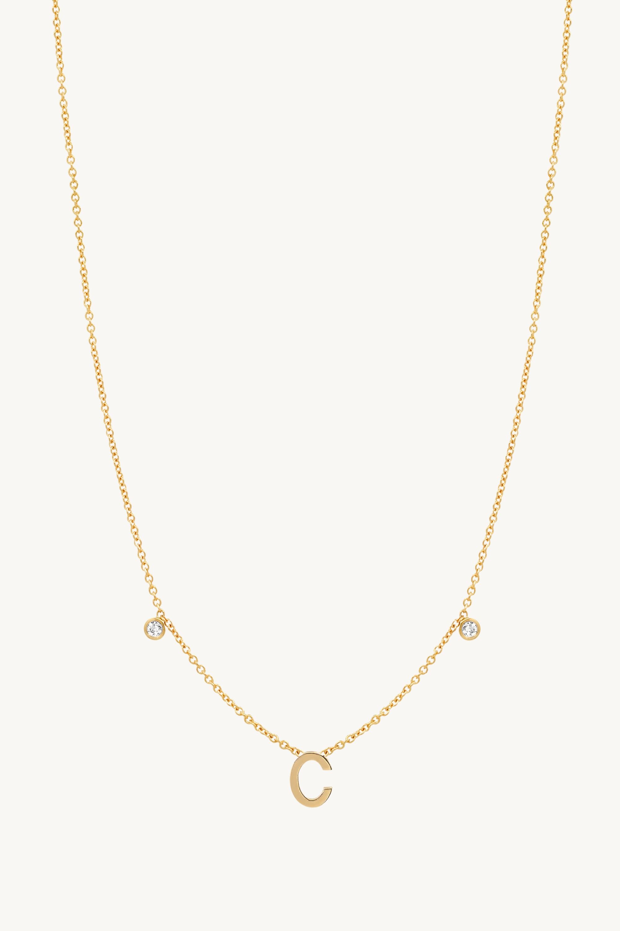 Initial and Diamonds Necklace - 14k Yellow