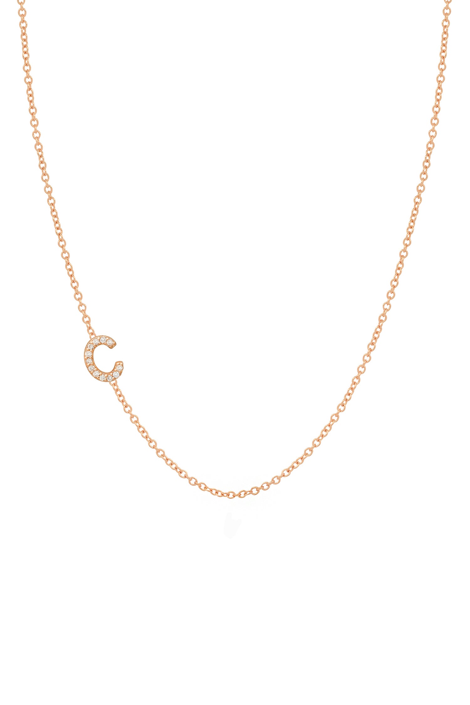 Asymmetrical Diamond Initial Necklace - 14K Rose – BYCHARI