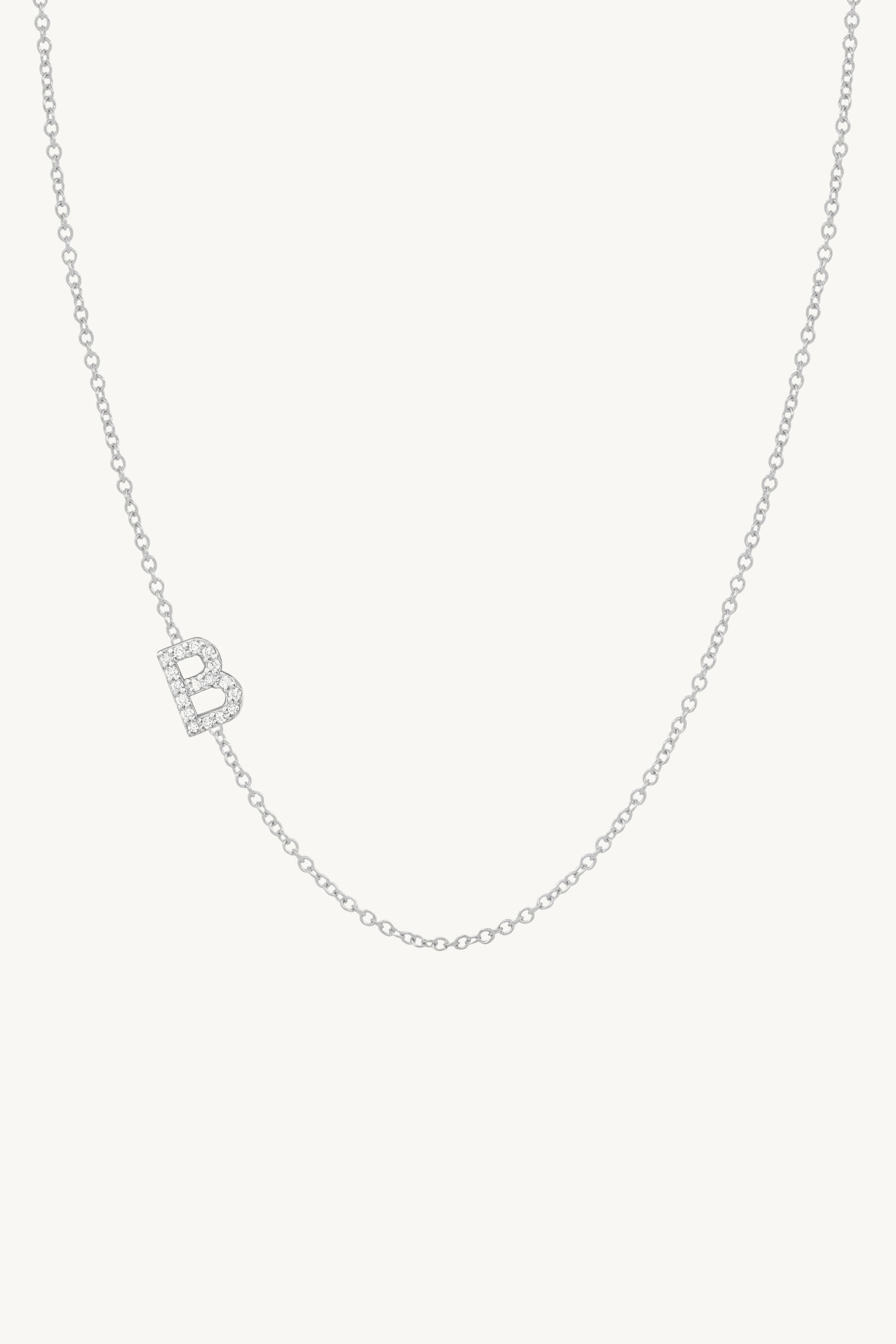 Asymmetrical Diamond Initial Necklace - 14K White