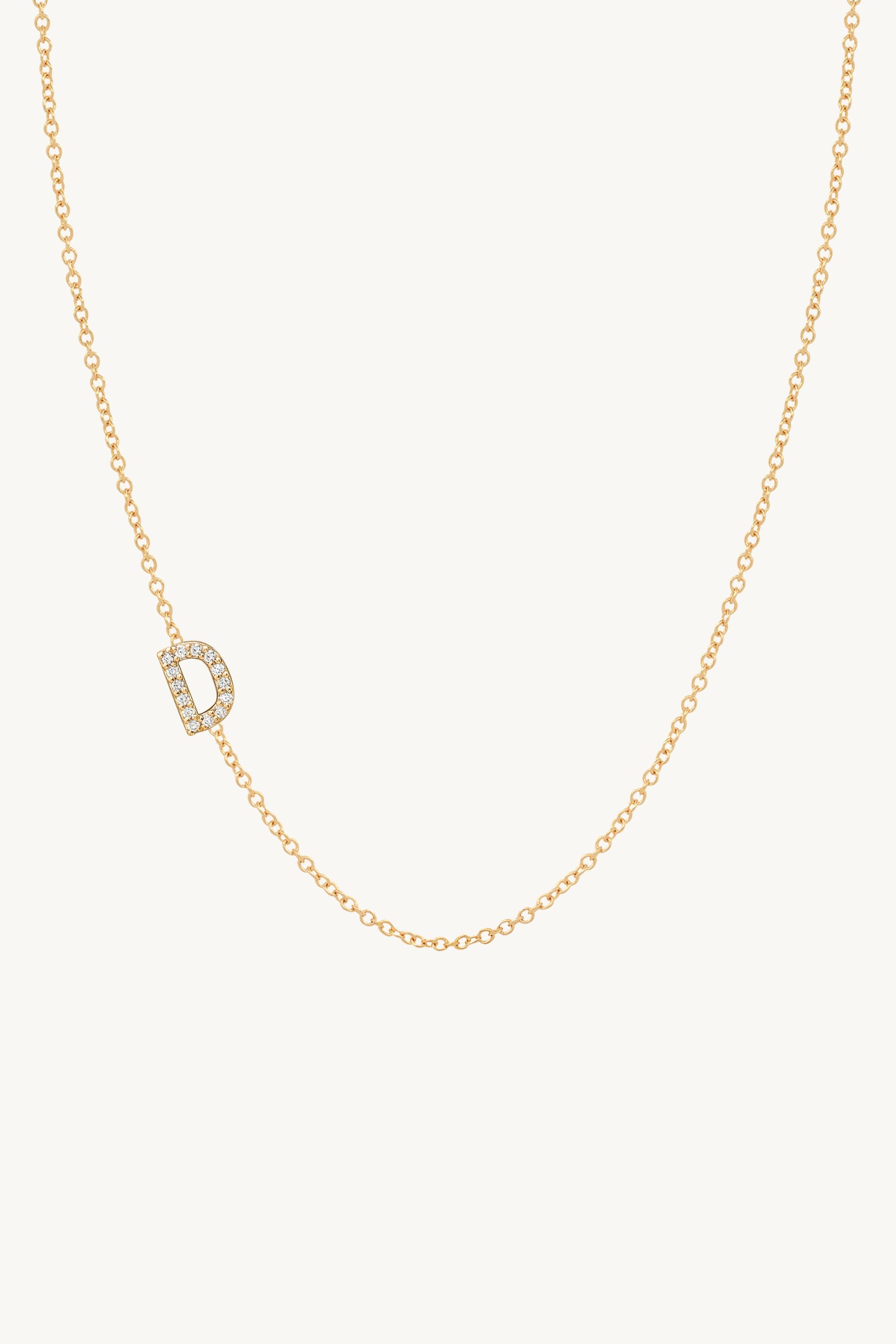 Asymmetrical Diamond Initial Necklace - 14K Yellow