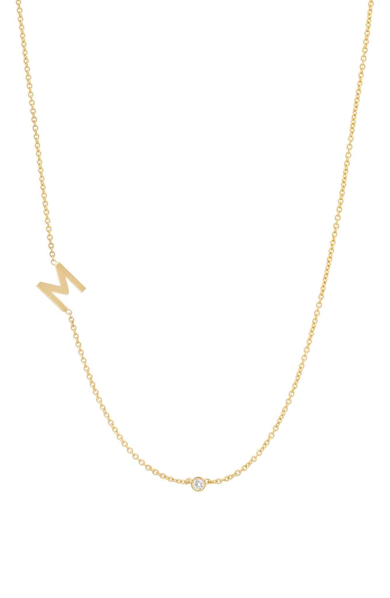 Large Asymmetrical Initial & Diamond Necklace - 14K Yellow