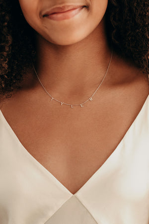 KIDS Spaced Letter Necklace - 14k White Gold